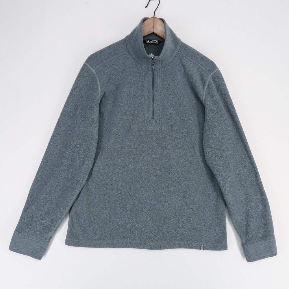 Stio Turpin Fleece Half Zip Mens M Gray Blue Pullover Shirt Cuffs Outdoors